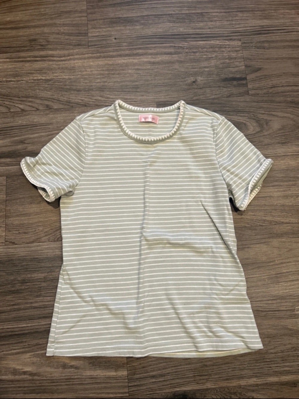 Striped Crewneck Tee in Light Sage and White